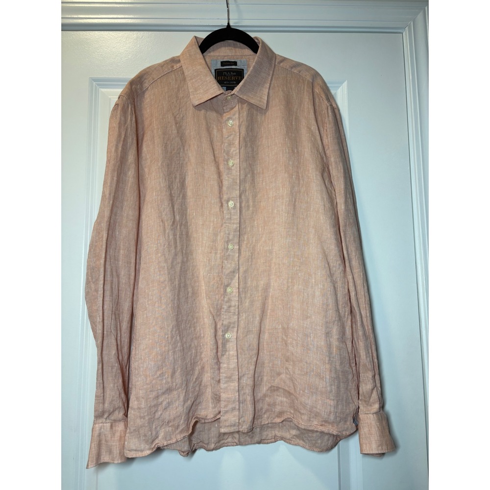 Jos.‎ A. Bank Reserve Linen Shirt Mens XL Tailored Fit Long Sleeve Peach Orange